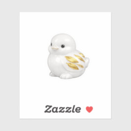 Cute Witte Porseleinen Vogel Gouden Blad Vleugels Sticker