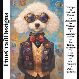 Cute Witte Steampunk Poodle Hond AX6 Decoupage Tissuepapier