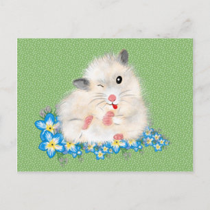 Cute witte Syrische hamster accessoires, groene po Briefkaart