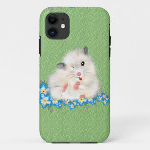 Cute witte Syrische hamster accessoires, groene po iPhone 11 Hoesje