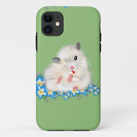 Cute witte Syrische hamster accessoires, groene po Case-Mate iPhone Case (Achterkant)