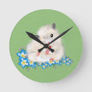 Cute witte Syrische hamster accessoires, groene po Ronde Klok