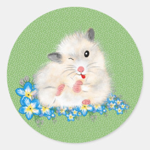 Cute witte Syrische hamster accessoires, groene po Ronde Sticker
