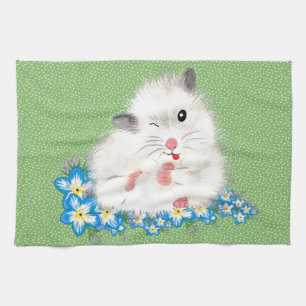 Cute witte Syrische hamster accessoires, groene po Theedoek