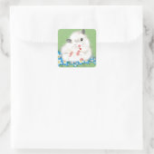 Cute witte Syrische hamster accessoires, groene po Vierkante Sticker (Tas)