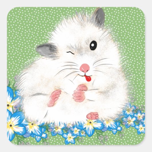 Cute witte Syrische hamster accessoires, groene po Vierkante Sticker (Voorkant)