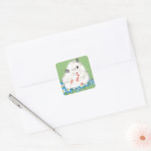 Cute witte Syrische hamster accessoires, groene po Vierkante Sticker (Envelop)