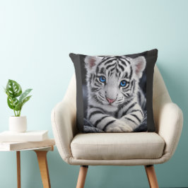 Cute Witte Tijgerwelp Blauwe Ogen Natuurposter Kussen