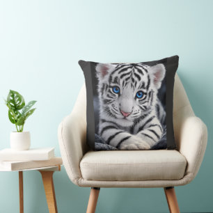 Cute Witte Tijgerwelp Blauwe Ogen Natuurposter Kussen