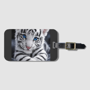 Cute Witte Tijgerwelp Blauwe Ogen Wildlife Poster Bagagelabel