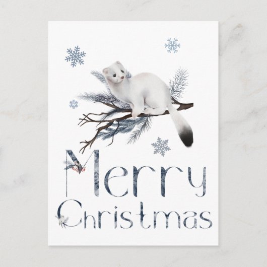 Cute Witte Wezel Dier Op Een Pijnboom Briefkaart (Voorkant)