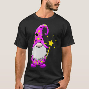 Cute Wizard Gnome Magic Wand Stars Paars T-shirt