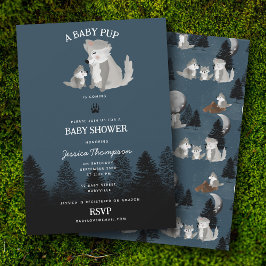 Cute Wolf Baby Pup and Mom Woodland Baby Shower Kaart