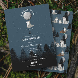 Cute Wolf Baby Pup and Mom Woodland Baby Shower Kaart