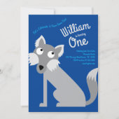 Cute Wolf Dog Kinder 1e verjaardag Uitnodiging (Voorkant)