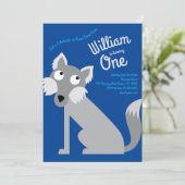 Cute Wolf Dog Kinder 1e verjaardag Uitnodiging (Staand voorkant)