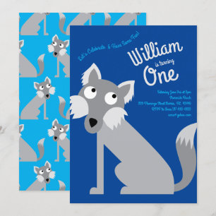 Cute Wolf Dog Kinder 1e verjaardag Uitnodiging