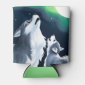 Cute Wolf en Pup Howl bij Full Moon Blikjeskoeler (Voorkant)