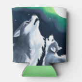 Cute Wolf en Pup Howl bij Full Moon Blikjeskoeler (Achterkant)