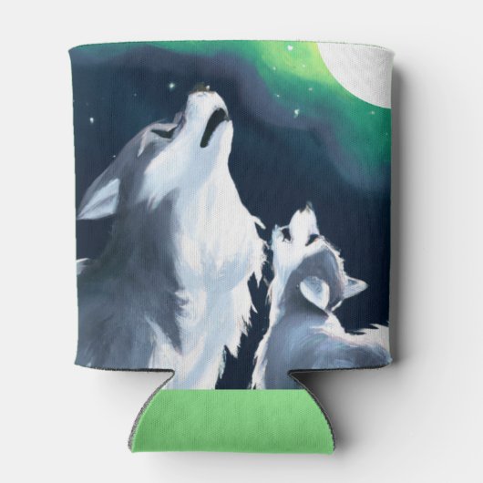 Cute Wolf en Pup Howl bij Full Moon Blikjeskoeler (Achterkant)