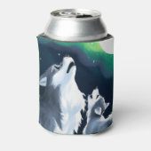 Cute Wolf en Pup Howl bij Full Moon Blikjeskoeler (Blikje Achterkant)