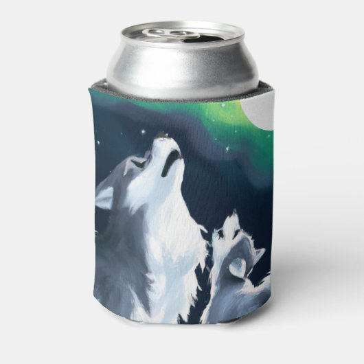 Cute Wolf en Pup Howl bij Full Moon Blikjeskoeler (Blikje Achterkant)
