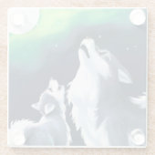 Cute Wolf en Pup Howl bij Full Moon Glazen Onderzetter (Achterkant)