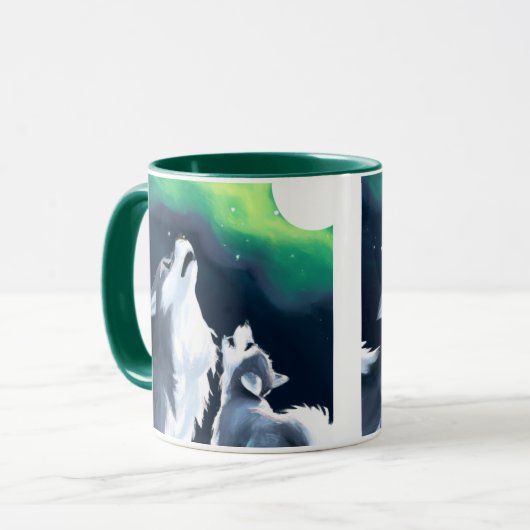 Cute Wolf en Pup Howl bij Full Moon Mok (Voorkant links)