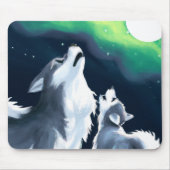 Cute Wolf en Pup Howl bij Full Moon Muismat (Voorkant)