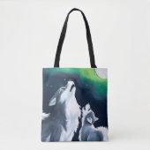 Cute Wolf en Pup Howl bij Full Moon Tote Bag (Voorkant)