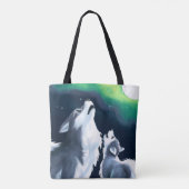 Cute Wolf en Pup Howl bij Full Moon Tote Bag (Achterkant)