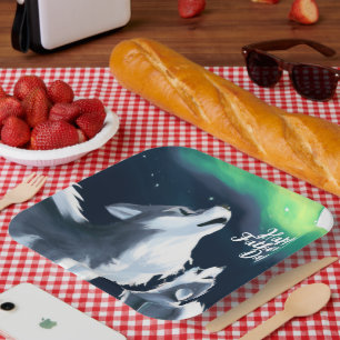 Cute Wolf en Pup Howl bij Full Moon Vaderdag Papieren Bordje