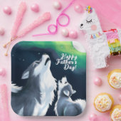 Cute Wolf en Pup Howl bij Full Moon Vaderdag Papieren Bordje (Feest)