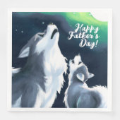 Cute Wolf en Pup Howl bij Full Moon Vaderdag Servet (Voorkant)