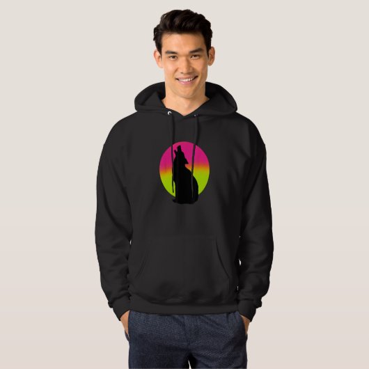 Cute Wolf   Howling Wolf Retro Sunset Hoodie (Voorkant volledig)