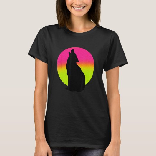 Cute Wolf   Howling Wolf Retro Sunset T-shirt (Voorkant)