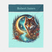 Cute wolf lovers add name  fleece deken (Voorkant)