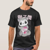 Cute Wolf met aardbeienmelkbelthee voor Boba T-shirt (Voorkant)