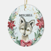 Cute Wolf met naam en jaar voor kindervakantie Keramisch Ornament (Links)