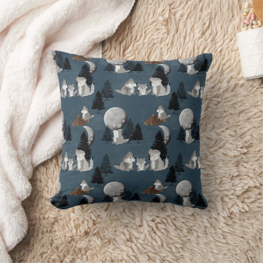 Cute Wolf Pack Bosnacht Baby Nursery Kussen (Deken)