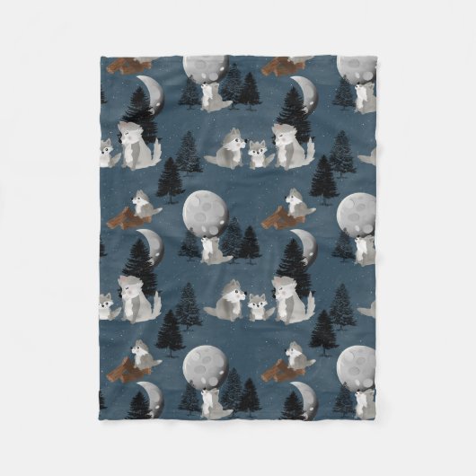 Cute Wolf Pack Bosnacht Fleece Deken (Voorkant)