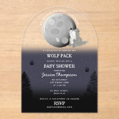 Cute Wolf Pack Woodland Moon Howling Baby Shower Acryl Uitnodigingen (Voorkant)