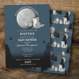 Cute Wolf Pack Woodland Moon Howling Baby Shower Kaart