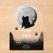 Cute Wolf Pack Woodland Moon Howling Birthday Acryl Uitnodigingen (Voorkant)