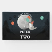 Cute Wolf Pack Woodland Moon Howling Birthday Spandoek (Horizontaal)