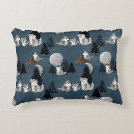 Cute Wolf Pack Woodland Night Baby Nursery Accent Kussen