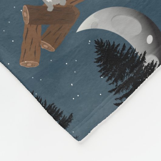 Cute Wolf Pack Woodland Night  Fleece Deken (Hoek)