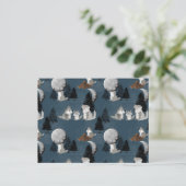 Cute Wolf Pack Woodland Night Sky Moon Briefkaart (Staand voorkant)