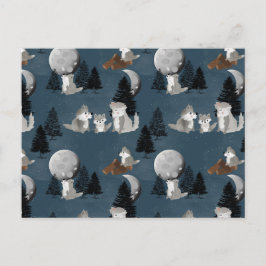 Cute Wolf Pack Woodland Night Sky Moon Briefkaart