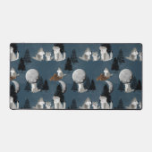 Cute Wolf Pack Woodland Night Sky Moon Bureaumat (Voorkant)